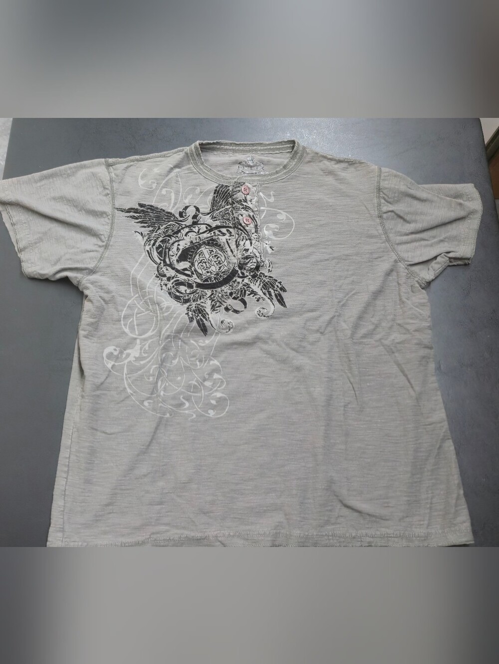 Helix Light Gray Short Sleeve Henley Tee with Winged Graphic